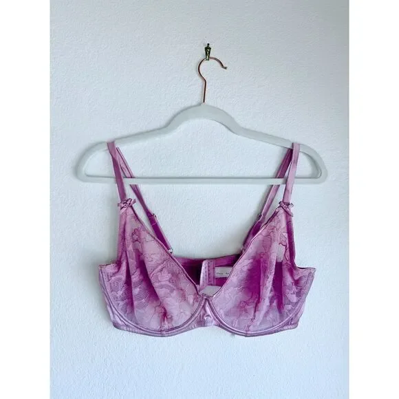 NWT Fleur du Mal Magnolia Lace Unlined Demi Bra in Lilac Purple Size 38F - Picture 8 of 14